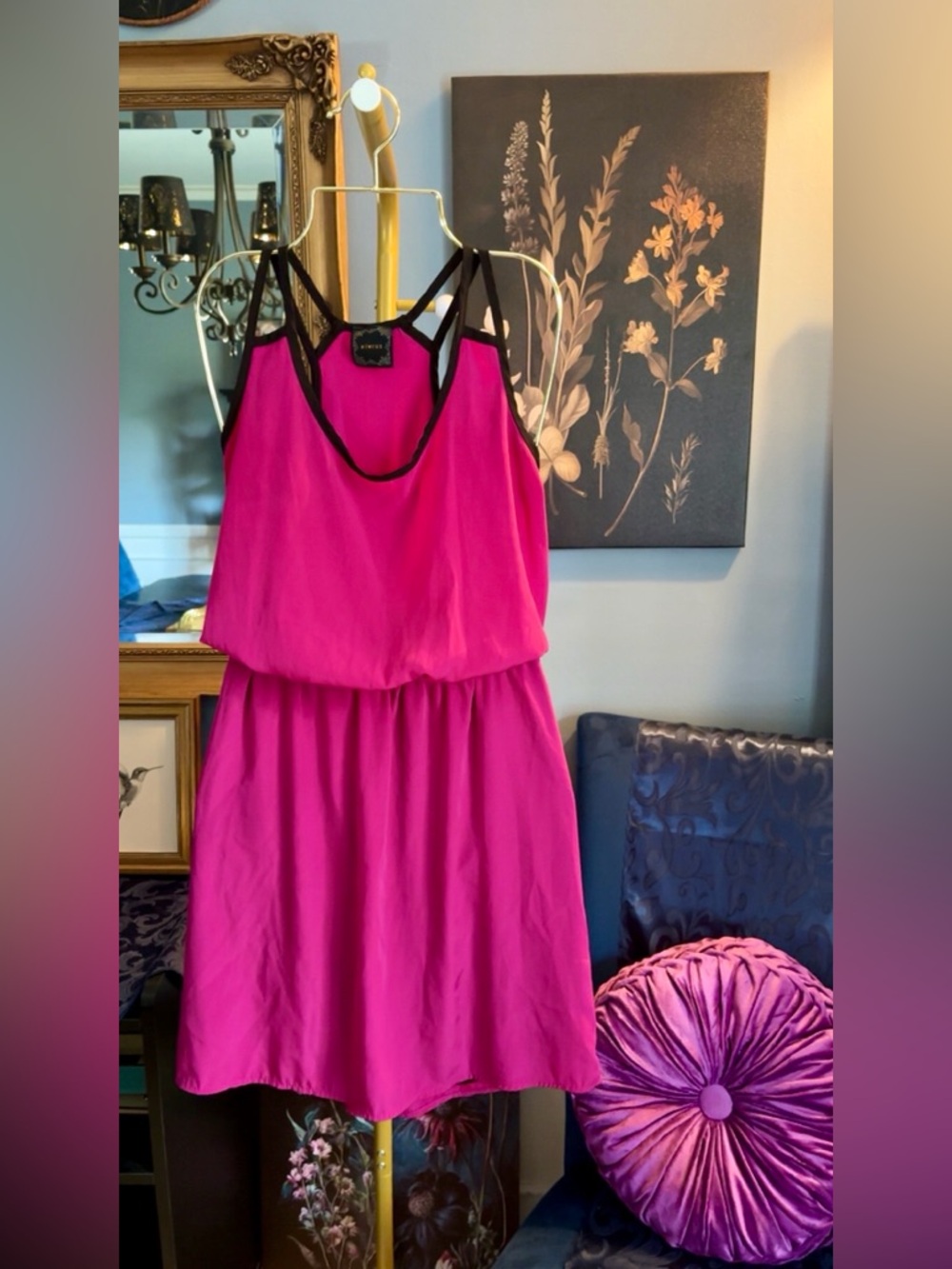 Hot Pink Sleeveless Blouson Dress with Black Trim READ DESCRIPTION PLS